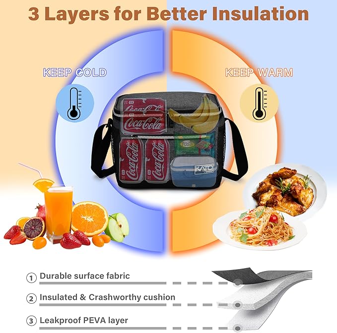 Tirrinia Insulated Lunch Box for Men/Women, Leakproof Lunch Bag for School Work, Large Lunch Tote Kids Boys Girls Student Back to School, Soft Cooler Office Picnic Beach Camping for Adults, Charcoal