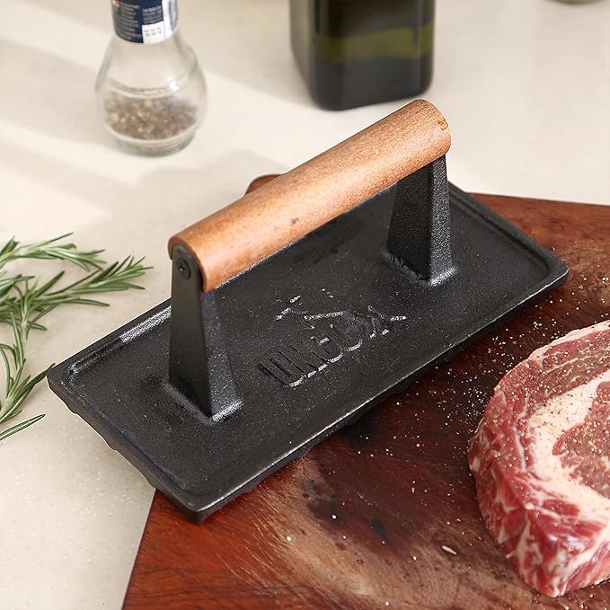 UNCO Cast Iron Grill Press: 6.9' Round & 8.3' x 4.3' Rectangular - Burger & Meat Press, Ideal for Griddles