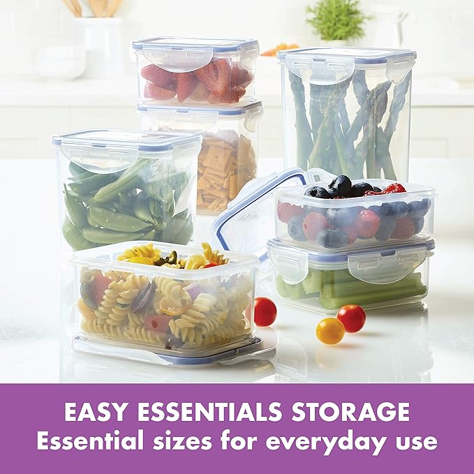 LOCK & LOCK Easy Essentials Food Storage lids/Airtight containers, BPA Free, 14 Piece - Tall Rectangle, Clear