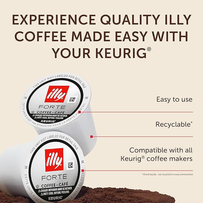Illy Coffee K Cups - Pods For Keurig Machines – Forte Dark Roast – Toasted Bread & Dark Chocolate - Rich, Flavorful & Strong Flavor - No Preservatives – 10 Count, 6 Pack