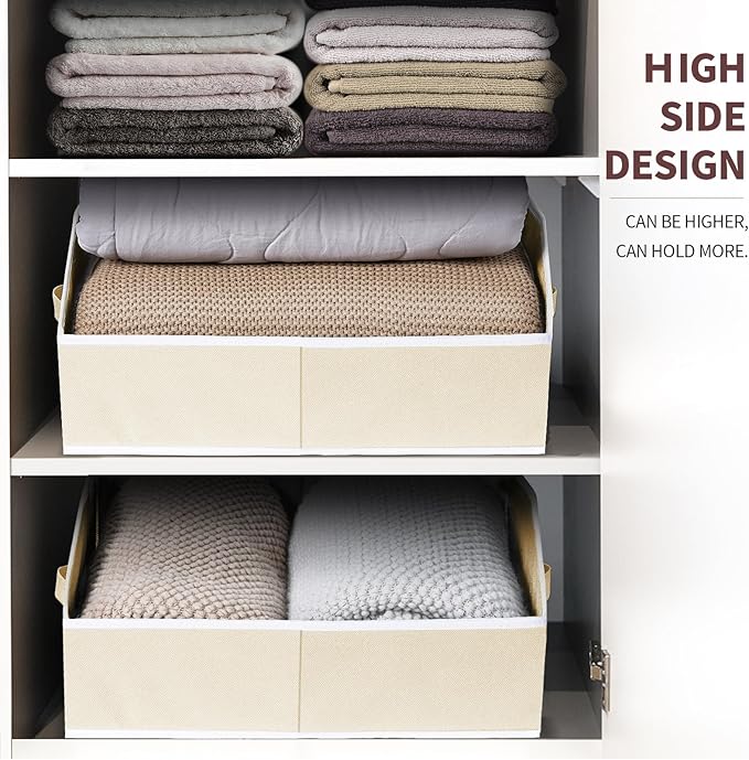Closet Organizers and Storage Bins - Large Fabric Storage Bins, Decorative Storage Baskets for Organizing, Trapezoid Foldable Basket for Clothes, Books, Home, 8 Pack, Beige