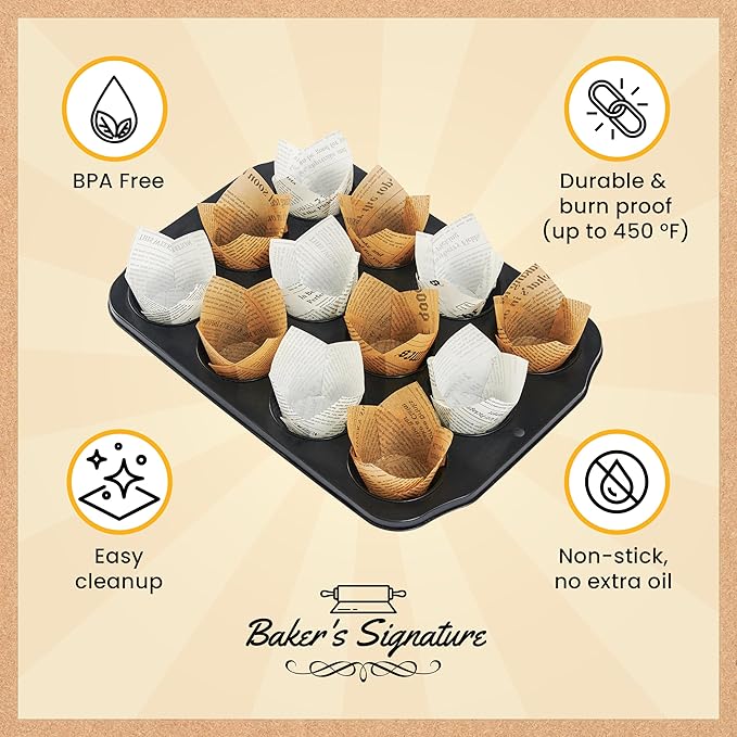 Baker's Signature 150pcs Parchment Paper Muffin Liners - Natural Wood Pulp, Greaseproof, Waterproof, Non-Toxic - Ideal for Multiple Occasions