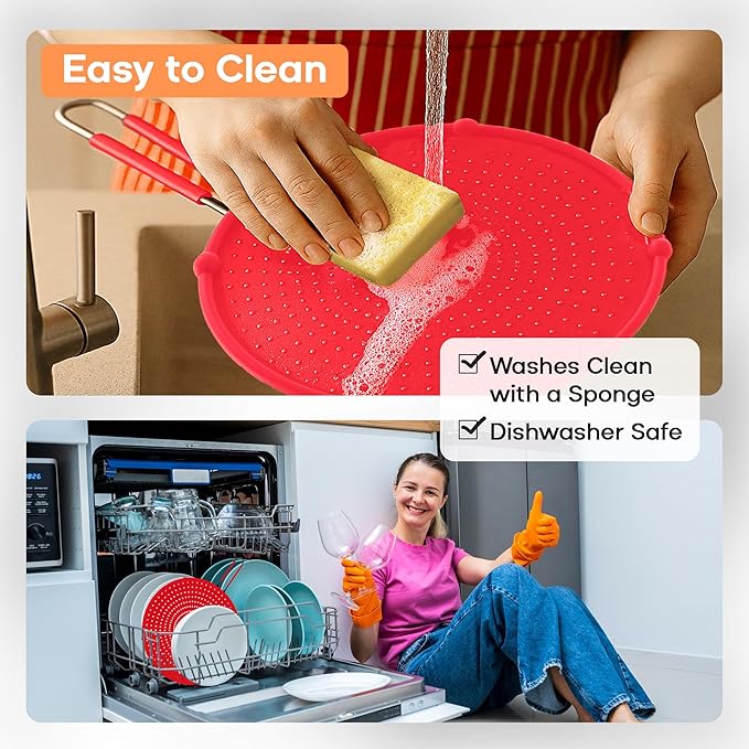 Splatter Screen for Frying Pan | USA Brand | 11 Inch Red, Fit Pans (6" to 11") Silicone Grease Splatter Guard for Frying Pan and Stove by Beckon Ware