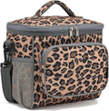FlowFly Insulated Reusable Lunch Bag Adult Large Lunch Box for Women and Men with Adjustable Shoulder Strap,Front Zipper Pocket and Dual Large Mesh Side Pockets,Leopard