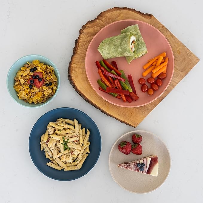 Grow Forward 16-piece Premium Wheat Straw Dinnerware Sets for 4 - Unbreakable Dishwasher & Microwave Safe Plastic Plates and Bowls Sets - Patio, Outdoors, RV, Camping Dishes - Tropical