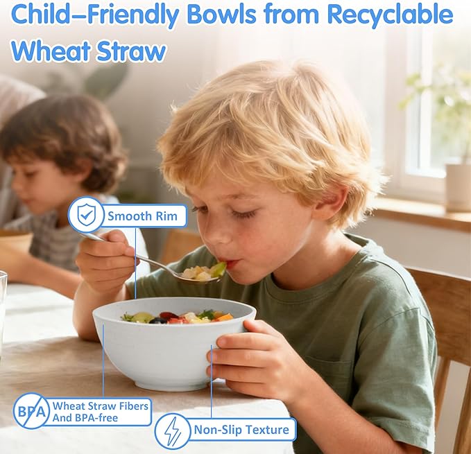 Quatish 10 PCS Unbreakable Cereal Bowls,Dishwasher & Microwave Safe Wheat Straw Bowls, Easy-to-Clean Lightweight Snack & Soup Bowl,Multi-Color Portable for Picnics Plastic Bowls Set, Blue