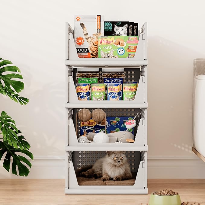 Pinkpum 6 Pack Closet Organizers Storage Box, Stackable Plastic Drawer Basket for Clothing, Stackable Storage Bins Shelf Storage Container for Closet Wardrobe Bedroom Bathroom Office Grey