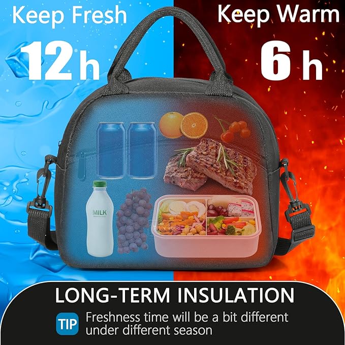 Lunch Bag Women Insulated Lunch Bag For Men Waterproof Lunch Cooler Bag Insulated Lunch Box For Women Portable Reusable Lunch Bag,With Adjustable Straps Can Be Used For Work,Picnic (Black)