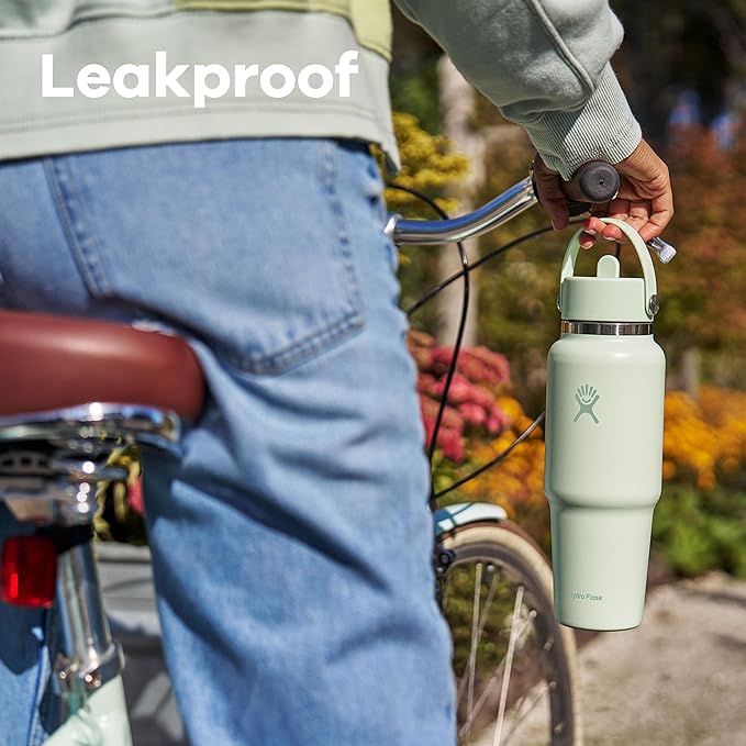 Hydro Flask Travel Water Bottle - Insulated Stainless Steel - Wide Straw Lid, Non Spill, Leakproof in 24 Oz Sandpiper