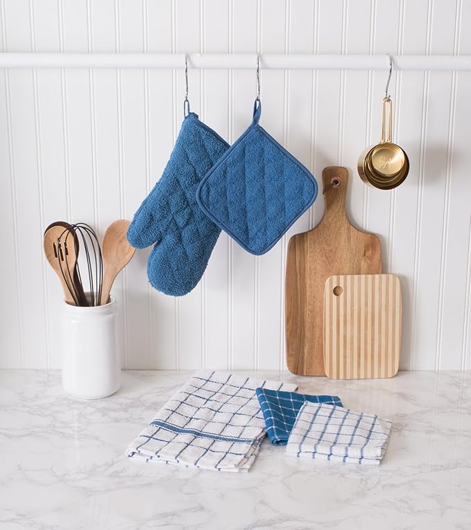 DII Basic Terry Collection 100% Cotton Quilted, Oven Mitt, Blue, 2 Piece