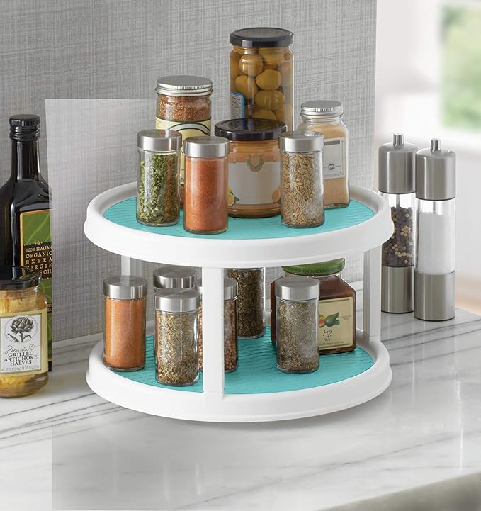 Copco Non-Skid 2 Tier Turntable, 12" - Ideal for Kitchen, Bathroom, Home Office, Laundry Room, Garage, Craft Room, Pantry - Smooth-Glide Lazy Susan Organizer with Nonskid Liner and Raised Rim