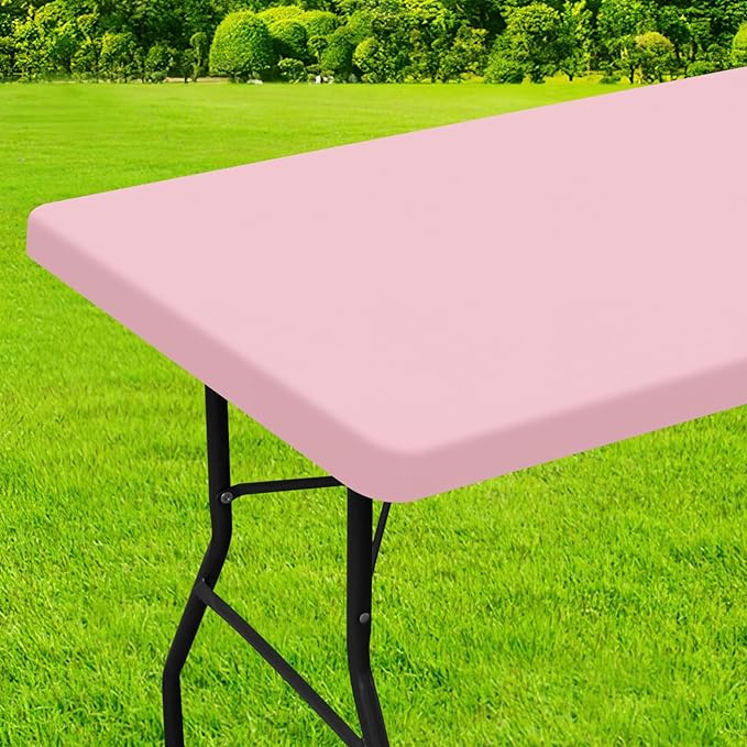 homing Rectangle Table Cloth Cover, Waterproof Polyester Elastic Fitted Tablecloth, Fits for 5 Foot Folding Tables, Washable Table Protector for Picnic, Camping, Outdoor (Pink, 30" x 60")