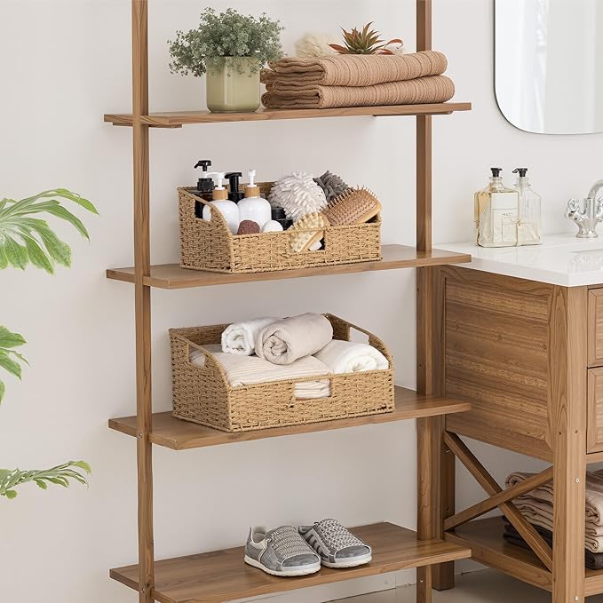 StorageWorks Pantry Baskets for Organizing, Paper Rope Storage Baskets for Shelves with Built-in Handles, Pantry Organizers and Storage, Natural, Set of 2 (Large and Medium)