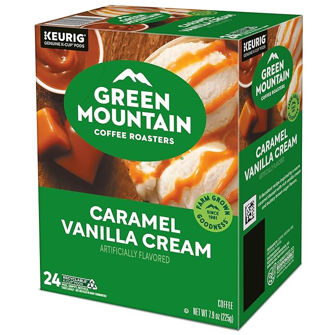 Green Mountain Coffee Roasters Caramel Vanilla Cream Coffee, Keurig Single-Serve K-Cup pods, Light Roast, 96 Count
