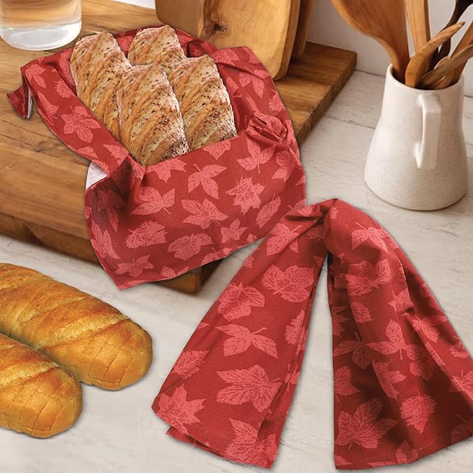 Urban Villa Kitchen Towels Harvest Leaf Print Towels Set of 6 20" X30” 100% Cotton Highly Absorbent Quick Drying Dish Cloths & Dish Towels Thanksgiving Fall Tea Towels with Hanging Loop Towels