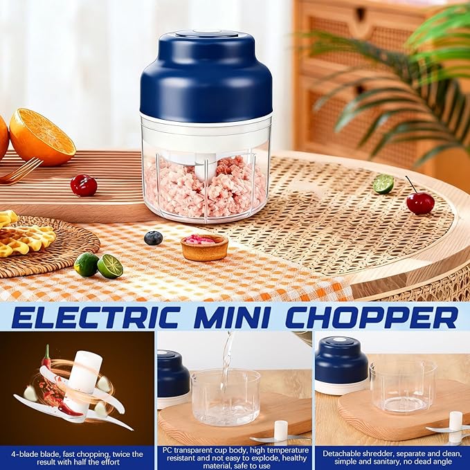 Electric mini garlic mincer set,2025 new small garlic mincer, electric food chopping tool, USB charging, wireless vegetable grinder, suitable for ginger, pepper, fruit(250ml)