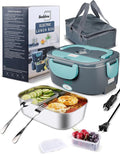 Buddew Electric Heated Lunch Box for Adults - 80W Fast Heating, 1.5L Food-Grade Stainless Steel, 12V/24V/110V Portable Food Warmer for Work Travel Car, Lonchera Electrica Portatil (Blue)