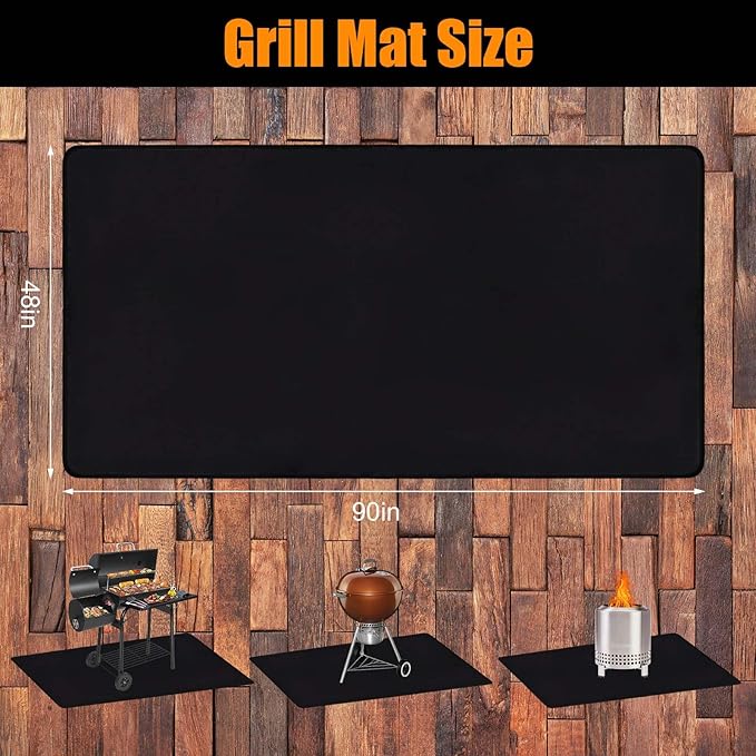Extra Large Grill Mat 90x48 Inches – Fireproof, Waterproof & Oil-Proof Deck and Patio Protector for Outdoor BBQ