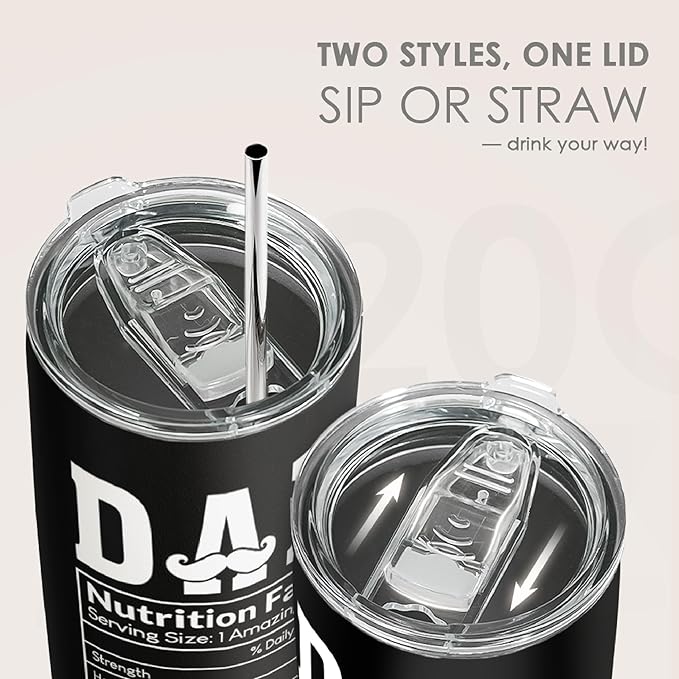 SANDJEST Tumbler Gifts for Dad from Daughter, Son - Dad Nutrition Facts 20oz Stainless Steel Insulated Coffee Travel Mug Christmas, Birthday, Father's Day Gift