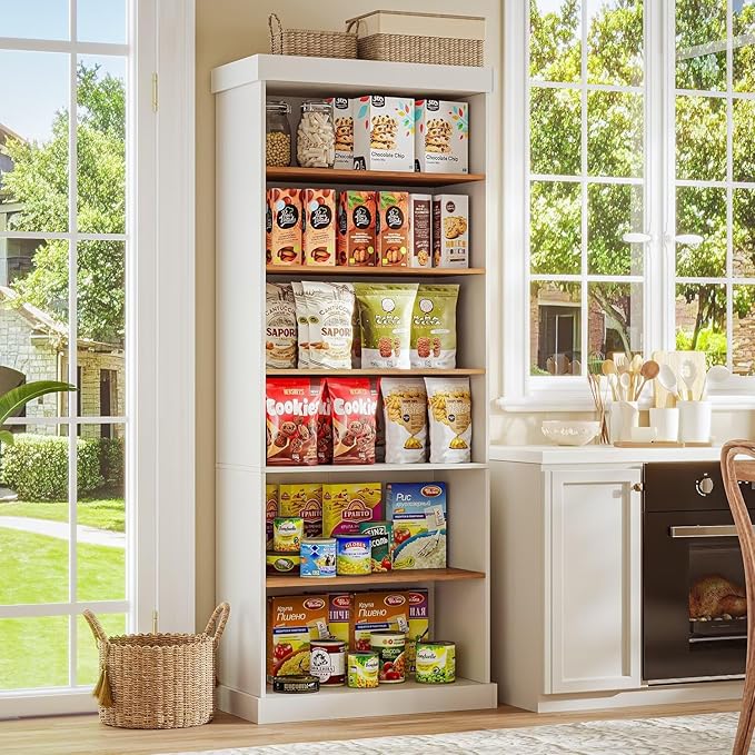 70.8" Tall Farmhouse Kitchen Pantry Cabinet, Modular Storage Cabinet with 6-Tier Adjustable Shelves, White, Wooden Hutch for Living Room, Kitchen, Set of 2
