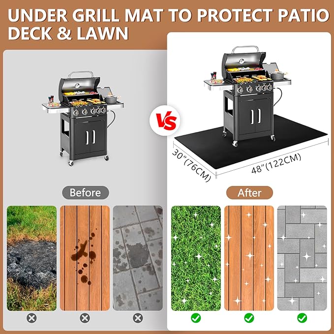 48x30 inch Under Grill Mats for Outdoor Grill, Double-Thickened Fireproof Patio Deck Protector Mat, Oil-Proof Waterproof BBQ Mat for Under Grill, Fireplace/Fire Pit Mat Grill Floor Pads