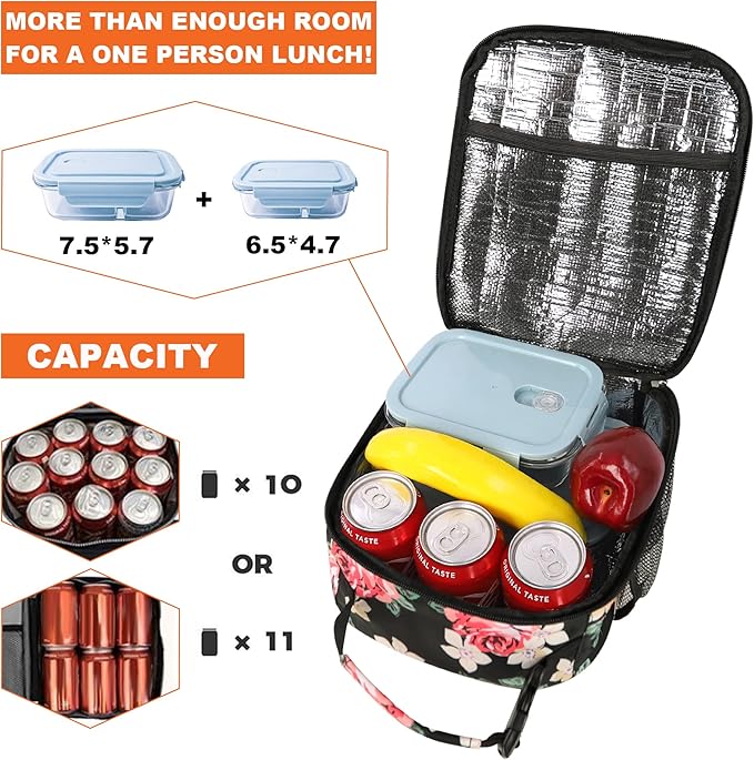 Femuar Lunch Box for Men Women Adults Small Lunch Bag for Office Work Picnic - Reusable Portable Lunchbox, Penoy Flower