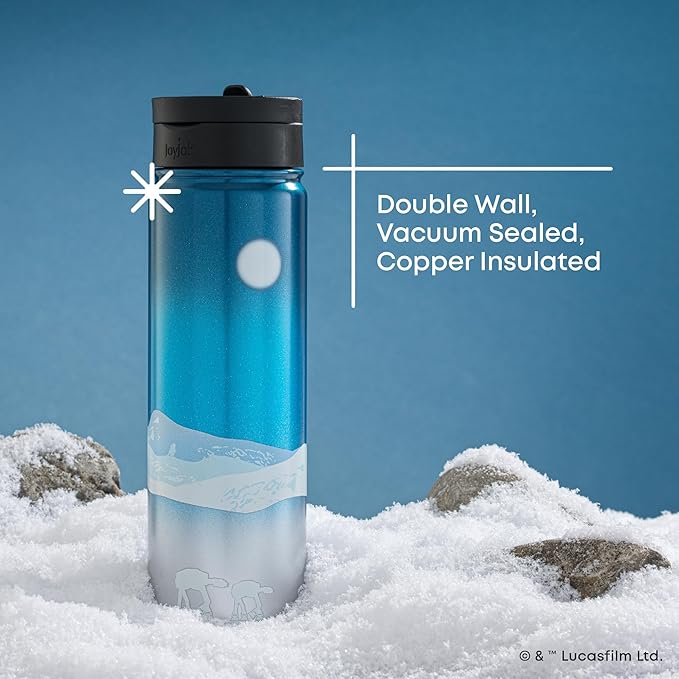 JoyJolt Stainless Steel Star Wars Water Bottle 22 oz with Straw Lid, BPA-Free Sports and Travel Vacuum Insulated Water Bottle, Destination Collection Hoth Bottle, Star Wars Gifts