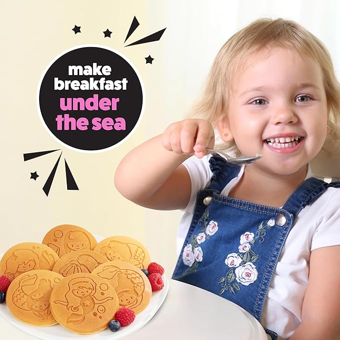 Mermaid Mini Pancake Pan - Make 7 Different Flapjack Mermaids, Nonstick Pan Cake Maker Griddle w Long Handle for Under the Sea Fun & Easy Cleanup, Unique Gift for Girls- Great for Breakfast or Brunch