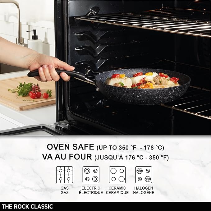 Starfrit The Rock 20cm (8") Non-Stick Fry Pan - Durable Forged Aluminum - Oven Safe - PFOA Free - Easy to Clean - Black