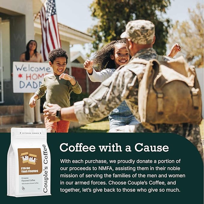 Couple’s Coffee Flavored Ground Coffee | Medium Roast Campfire S’mores Fall Coffee | Gives Back to Military Families | S’more Than Friends | Made with 100% Arabica Beans | 12oz