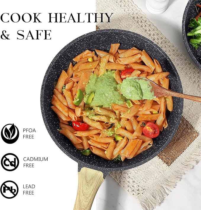 GiPP Nonstick Frying Pan Skillet with Lid - 8" Grey Granite Non Stick Pans, Omelette Pan with Heat-Resistant Handle, Compatible with All Stovetops, PFOA Free