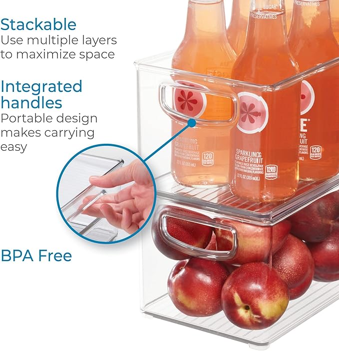 iDesign Stackable Pantry Bins with Handles, 4 Different Sizes, 5 Pack, Clear, Made in USA