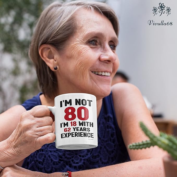 Vivulla68 80th Birthday Gifts for Men Women, 80 Year Old Birthday Gifts for Women Men, 1945 Bday Gift for Woman Man, Gift for 80 Year Old Woman, 80th Coffee Mug 11Oz, 1945 Cup for Grandpa Grandma