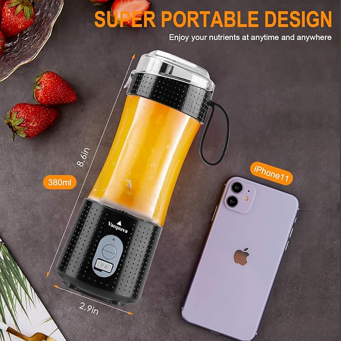 Vaeqozva Portable Blender USB Rechargeable Personal Mixer Fruit 12.8 Oz Mini Blender for Smoothie, Fruit Juice, Protein Shake, Milk Shakes