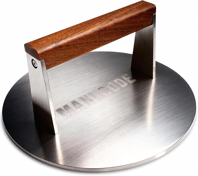 Smash Burger Press, 3.8-Lb Burger Smasher, 9-Inch Bacon Press for Batch Cooking, Stainless Steel, Easy to Clean and Seasoning Free, Heatable for Searing Panini, Steak, Chicken, Fish, Round