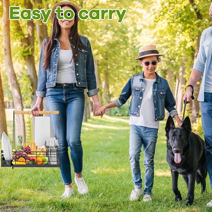 Grill Caddy, BBQ Caddy for Outdoor Grill with Paper Towel Holder, Picnic Condiment Utensil Storage for Outdoor Camping, Tailgating Essentials, RV Essentials, Grilling Accessories,Gifts for Men
