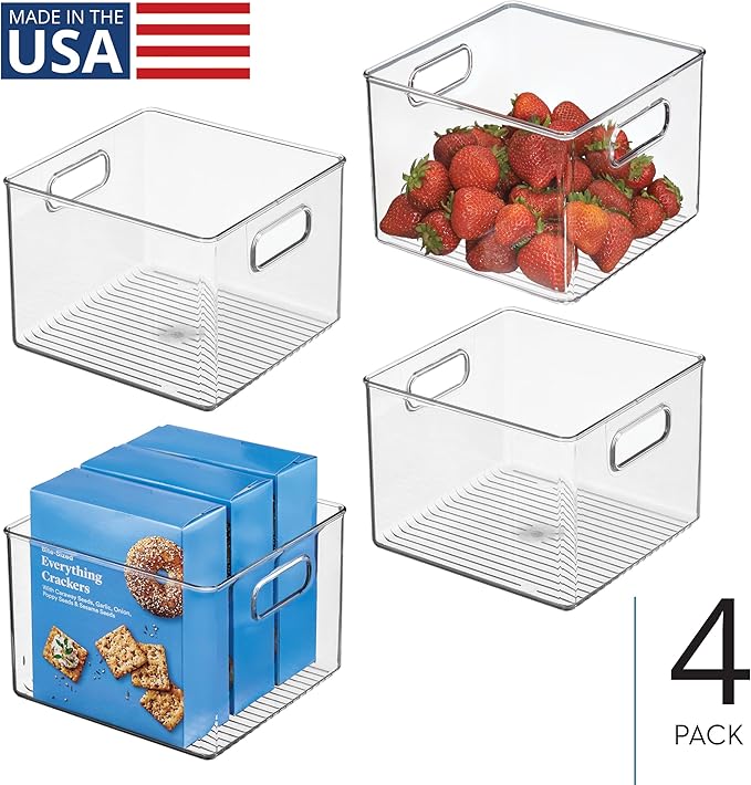 iDesign Pantry Storage Bin - Cube Organizer Bin for Cabinets or Fridge, Set of 4, Clear, Made in USA