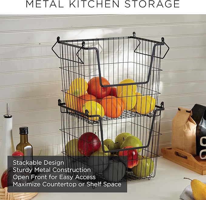 DII Metal Wire Mesh Stackable Utility Storage Bin, Small, 11x11x6, Black