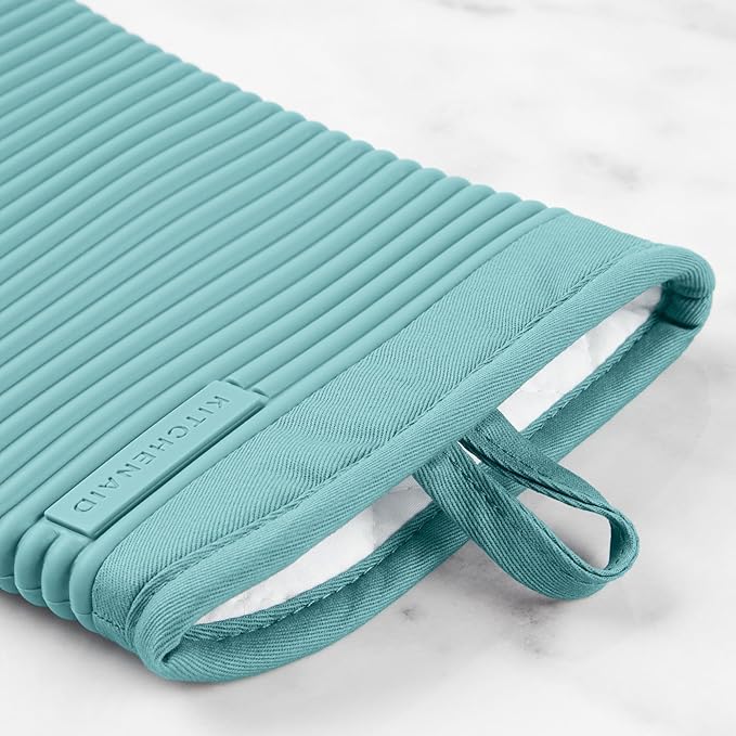 KITCHENAID Ribbed Soft Silicone Oven Mitt 2-Pack Set, 7.5"x13", Mineral Water Aqua