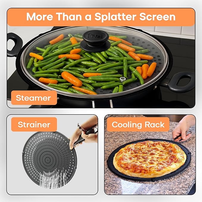 Splatter Screen for Frying Pan | USA Brand | 13-Inch Black, Fit Pans (12" to 13") Silicone Grease Splatter Guard for Frying Pan and Stove by Beckon Ware