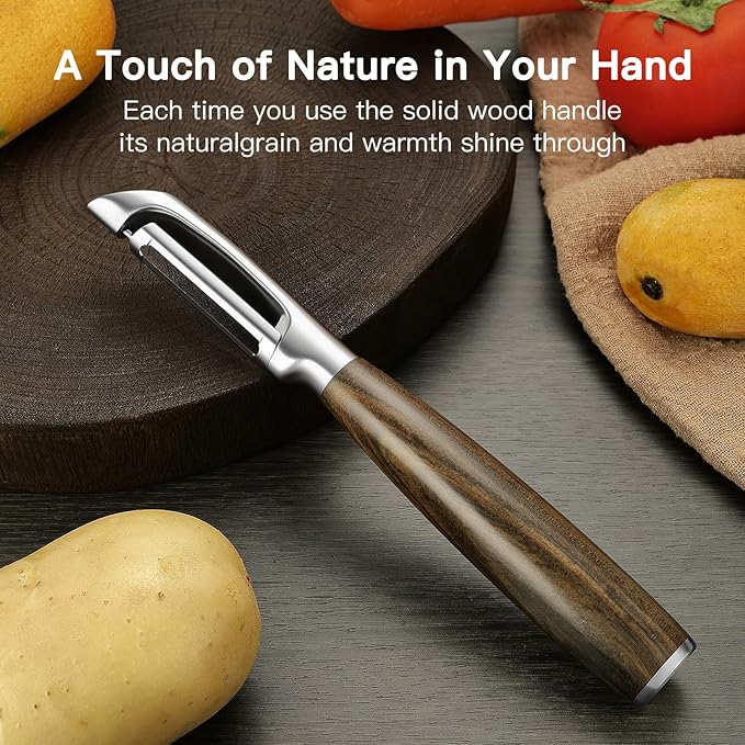 JUSEEPO Premium Vegetable Peeler, I Type Swivel 304 Stainless Steel Blade Comfortable Solid Wood Handle, Practical Gift for Restaurant Baking Chef Woman for Veggie, Fruit, Potato(Exotic Ebony)