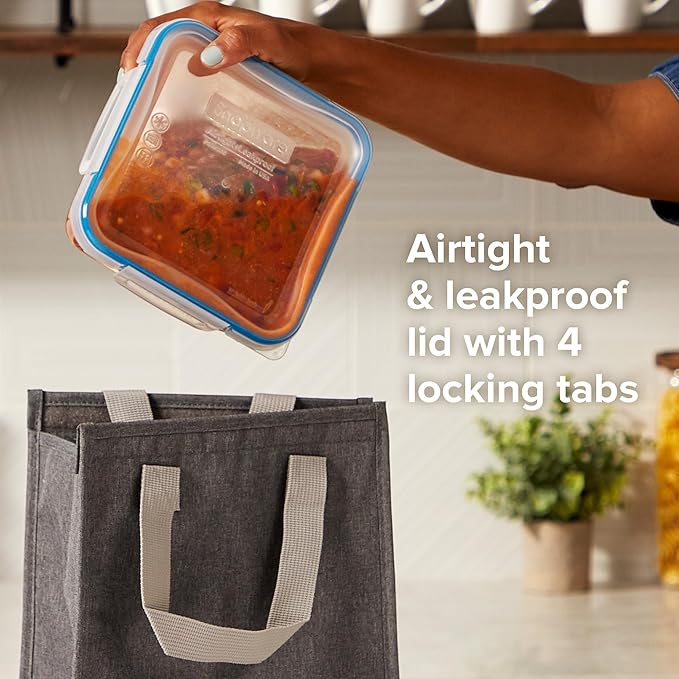 Snapware Total Solution 2-Pack (5.5-Cup) Plastic Food Storage Containers Set, Leakproof & Airtight Locking Lids Square Tupperware, Non-Toxic BPA-Free Lids, Microwave Dishwasher Freezer Safe