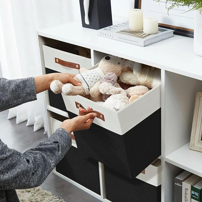 DECOMOMO Fabric Cube Storage Bins - Storage Baskets for Shelves, Cube Storage Organizer for Kallax and Cubbies (Black & White, 12 inch Cube) - 4 Pack