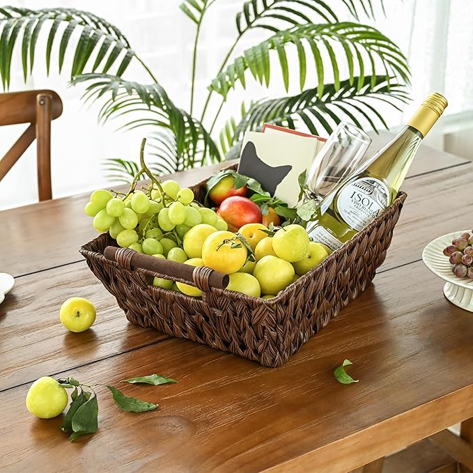 GRANNY SAYS 2-Pack Wicker Storage Baskets, Large Baskets with Handles, Wicker Baskets for Shelves, Waterproof Woven Basket for Organizing, Brown