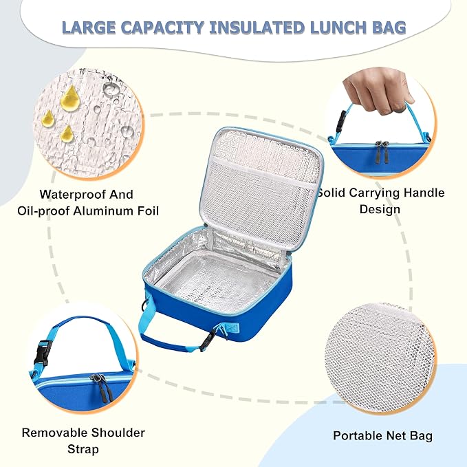 Bento Lunch Box for Kids with 8oz Soup Thermo, Leak-proof Lunch Food Containers with 5 Compartment, Insulated Lunch Bag & 17oz Stainless Steel Water Bottle for School, Trvael