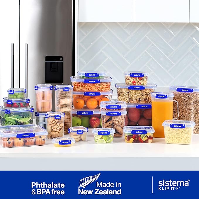 Sistema KLIP IT PLUS Leakproof Food Storage Containers | 2.2 L | Airtight, Stackable & Nestable Meal Prep Containers with Lids | Lunch Boxes | BPA-Free | 3 Count, Blue