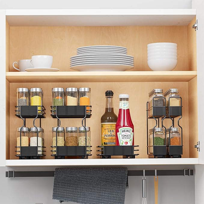 SpaceAid Pull Out Spice Rack Organizer with 20 Jars for Cabinet, Slide Out Seasoning Kitchen Organizer, Cabinet Organizer, with Labels, 5.2" W x10.75 D x10 H, 2 Drawers 2-Tier
