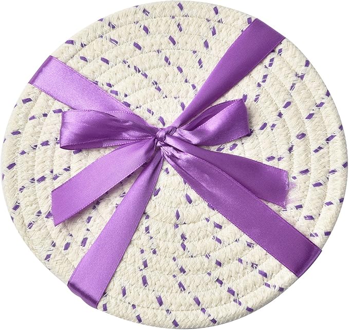 Pot Holders Set Trivets Set 100% Pure Cotton Thread Weave Hot Pot Holders Set (Set of 3) Stylish Coasters, Hot Pads, Hot Mats, Spoon Rest For Cooking and Baking by Diameter 7 Inches (Purple)