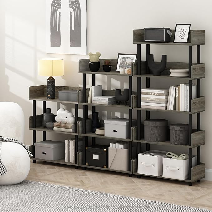 Furinno TURN-N-TUBE 3-Tier Display Shelf, Storage Shelves, Book Shelf, Open Shelves with Rounded Corner Top Edges, for Organization and Storage, Living Room, Home Office, French Oak
