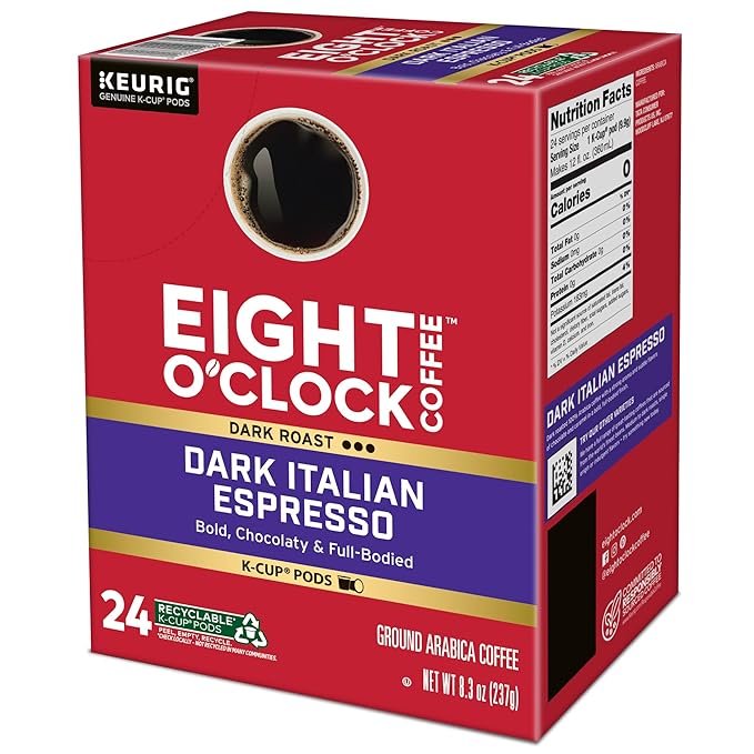 Eight O'Clock Coffee Dark Italian Roast Single-Serve Keurig K-Cup Pods, Medium Roast Coffee Pods, 96 Count